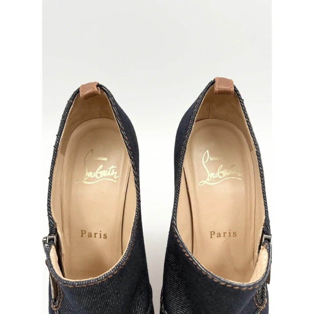 Christian Louboutin Denim Peep Toe Cork Platform Wedge Heels Size EU 36